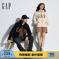 Gap 盖璞 男女装春季2024新款LOGO美式复古法式圈织软卫衣外套892182 黑色 175/96A(L)亚洲尺码