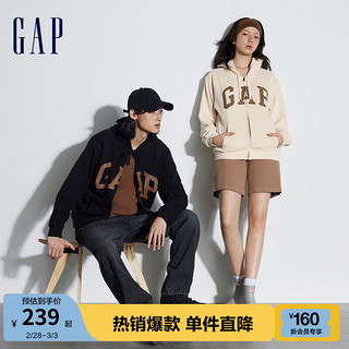 Gap 盖璞 男女装春季2024新款LOGO美式复古法式圈织软卫衣外套892182 黑色 175/96A(L)亚洲尺码