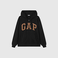 Gap 盖璞 男女装春季2024新款LOGO美式复古法式圈织软卫衣外套892182 黑色