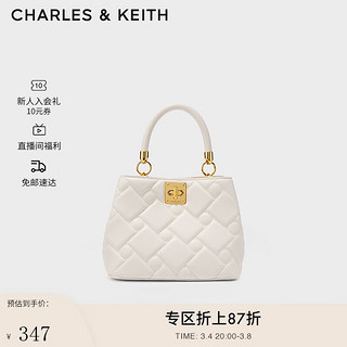 CHARLES & KEITH CHARLES&KEITH复古菱格凯莉包手提包单肩包包女包女士生日礼物CK2-50782081 Cream奶白色 S