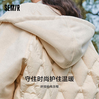 森马（Semir）外套女三防宽松拼接连帽夹克温柔插肩袖羽绒服109523108008 奶白10501