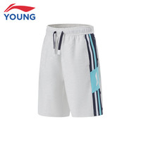 李宁 LI-NING童装儿童运动短裤男大童篮球系列撞色条纹舒适面料短卫裤6 花灰深南极灰 175