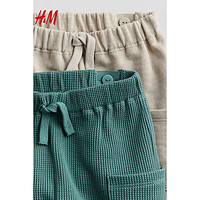 H&M2024春季童装男婴2件装卫裤1077849 绿色/浅米色 90/50