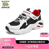 Skechers斯凯奇童鞋女童魔术贴运动鞋缓震耐磨儿童校园复古老爹鞋405265L 白色/炭灰色/WBKR 35