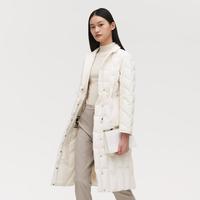 【精选好物】女轻商务立领鹅绒抽绳收腰时尚褶皱绗线点缀羽绒服