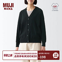 无印良品（MUJI）女式 防紫外线性能 强捻V领宽版开衫 短款外套 防晒衣 黑色 L