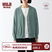 无印良品（MUJI）女式 防紫外线性能 强捻V领宽版开衫 短款外套 防晒衣 绿色 M