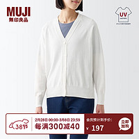 无印良品（MUJI）女式 防紫外线性能 强捻V领宽版开衫 防晒外套防晒衣防晒服 白色 L