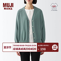 无印良品（MUJI）女式 防紫外线性能 强捻V领宽版开衫 短款外套 防晒衣 绿色 L