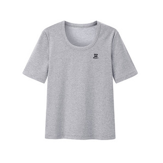 太平鸟2024年夏季U型领针织衫短袖T恤女修身打底衫低领上衣 灰色(第一批) M