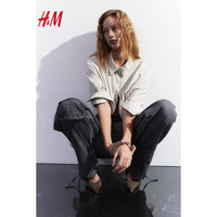 H&M女装衬衫2024春季休闲通勤宽松直筒亚麻长袖衬衣1202783 浅米色 160/88A S