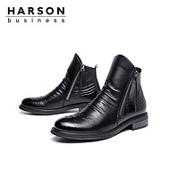 HARSON 哈森 男鞋2023秋冬新款马丁靴男高帮皮靴英伦风厚底真皮靴子