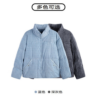 GXG男装 多色灯芯绒羽绒服男潮流复古立领面包服保暖外套23冬 深灰色 185/XXL