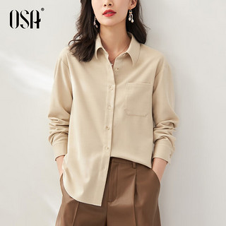 欧莎（OSA）长袖法式衬衫女春季宽松复古磨毛衬衣上衣休闲 米白色 XS
