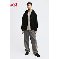 H&M2024春男装卫衣时尚休闲通勤大廓形拉链连帽衫1122929 黑色015 175/108A L