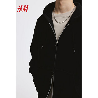 H&M2024春男装卫衣时尚休闲通勤大廓形拉链连帽衫1122929 黑色015 175/108A L