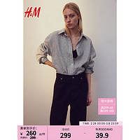 H&M女装上装2024春季时尚休闲宽松百搭亚麻衬衫1204901 混灰色 160/88A S