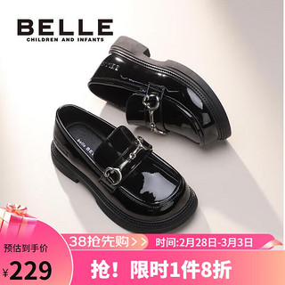 BeLLE 百丽 童鞋24年春季儿童皮鞋宝宝时尚单鞋女童软底乐福鞋 黑色35码 35码/参考脚长21.5-22cm