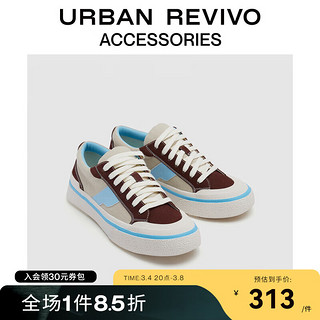 URBAN REVIVO 2024春季新款男士时尚撞色圆头运动鞋UAMS40016 浅卡其 / 棕色 / 天蓝 42