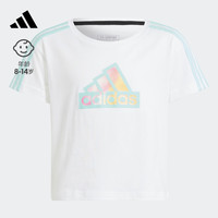 adidas休闲运动上衣短袖T恤女大童新款阿迪达斯官方轻运动IT5370 白/闪光蓝 1
