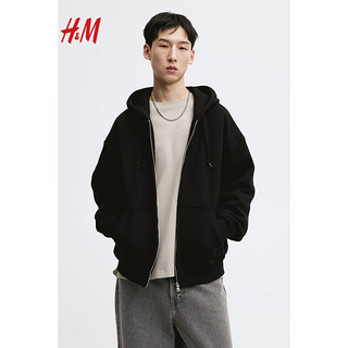 H&M 2024春男装卫衣时尚休闲通勤大廓形拉链连帽衫1122929 白色 175/100A M