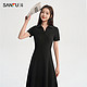 SANFU 三福 polo连衣裙2024新款夏季小个子法式长款收腰显瘦黑色裙子女装