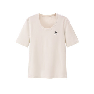 太平鸟2024年夏季U型领针织衫短袖T恤女修身打底衫低领上衣 白色(第一批) M
