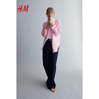 H&M女装上衣2024春季亚麻混纺衬衫1027844 浅粉色 160/88A S