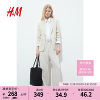 H&M女装西装2024春季新款休闲无扣褶袖设计感修身通勤外套1124589 浅米色014 160/88A 38
