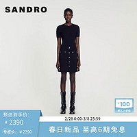 SANDRO2024早春新款女装经典黑色收腰短袖针织连衣裙SFPRO03442 黑色 34