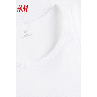 H&M 男装背心2024春季简约修身圆领罗纹直筒柔软舒适背心1227155 白色 175/108A