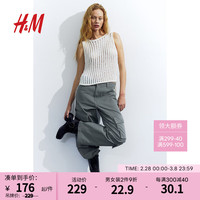 H&M女装裤子2024春季新品女士户外风斜纹布高腰工装裤1203810 卡其绿 1