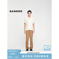 SANDRO2024早春男装简约米色格子装饰短袖衬衫上衣SHPCM01004 A409/米色 XXL