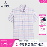 布克兄弟（BrooksBrothers）男士24早春新品免烫牛津扣结领格纹衬衫 B650-粉蓝撞色