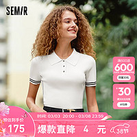 Semir[商场同款]森马针织衫女紧身撞色休闲2024夏季新款polo领上衣时尚