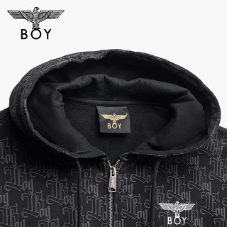 BOY LONDON24春夏男女同款外套满印字母烫银老鹰潮酷连帽开衫卫衣N06001 黑色 L