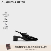 CHARLES&KEITH24春季新品漆皮玛丽珍粗跟包头凉鞋子女鞋女士CK1-60920370-1 Black Box黑色 34