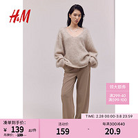 H&M女装裤子2024春季汗布绉织长裤1212575 米色 155/64A