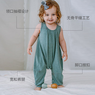 nest designs婴儿无袖连体衣春夏薄款宝宝爬服吊带宝宝背心包屁衣 炭笔灰 90cm