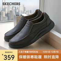 斯凯奇(Skechers)男士皮鞋商务休闲鞋子男秋季一脚蹬低帮正装鞋66009 巧克力色/CHOC 41