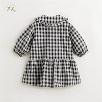 MARC&JANIE【马克珍妮 芦芙】女童经典黑白格娃娃领连衣裙春款裙子240160 黑白格 120cm