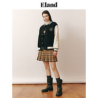 Eland衣恋棒球服女宽松学院风撞色拼接仿羊羔毛外套女