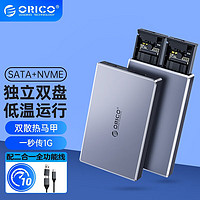 ORICO 奥睿科 M.2 NVMe移动固态硬盘盒Type-C3.2接口SSD固态M2硬盘盒 独立双盘位/双协议-10G