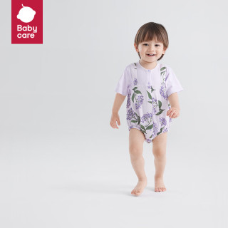 bc babycare2024春季桑蚕丝透气宝宝包屁衣婴儿连体衣星梦花野系列爬服 24【星月草灰紫】短袖中开款 73cm