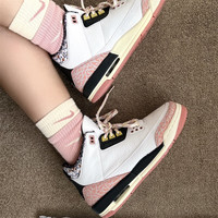 耐克(NIKE) Air Jordan 3 AJ3白粉色 GS防滑耐磨复古休闲运动中帮篮球鞋 441140-100白粉 36