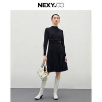 NEXY.CO 奈蔻 秋季时尚气质休闲羊毛拼接连衣裙女百褶裙