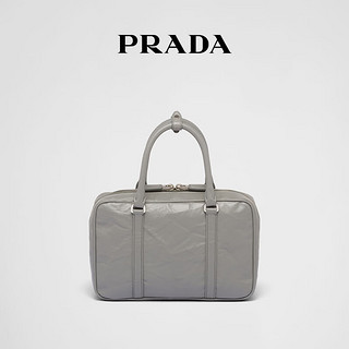 PRADA/普拉达【】女士褶皱感纹理羊皮革波士顿斜挎包 石板灰