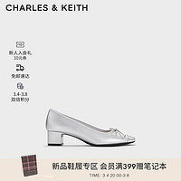 CHARLES&KEITH24春季蝴蝶结粗跟浅口芭蕾舞鞋单鞋CK1-60920369 Silver银色 39