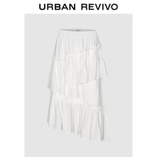 URBAN REVIVO 女装设计感碎褶松紧腰不规则A型半裙UWL540018