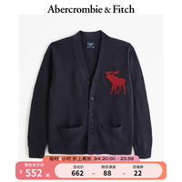 ABERCROMBIE & FITCH男装 24春美式时尚百搭麋鹿针织毛衣开衫 357135-1 海军蓝 XL (180/116A)